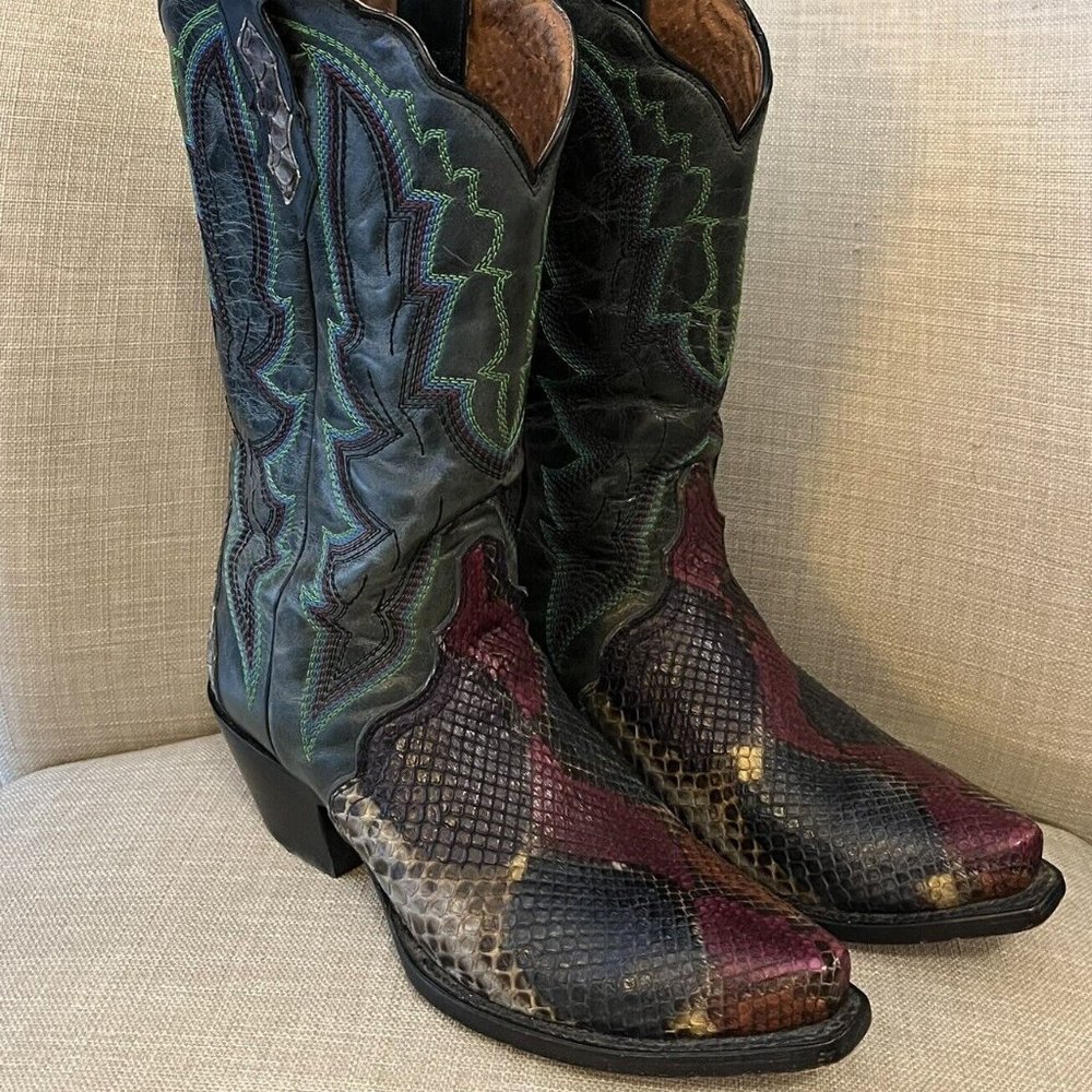 Dan Post Women's Painted Belly Python Triad Cowgirl Boots Snip Toe Size 7.5M